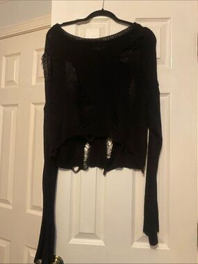 SHEIN Black Distressed Off-Shoulder Sweater